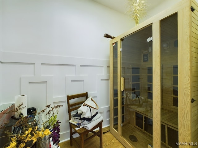 view of sauna / steam room with hardwood / wood-style floors