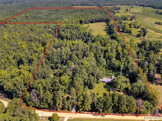 birds eye view of property with a forest view