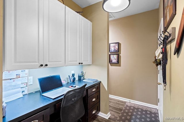 office area with dark wood-type flooring