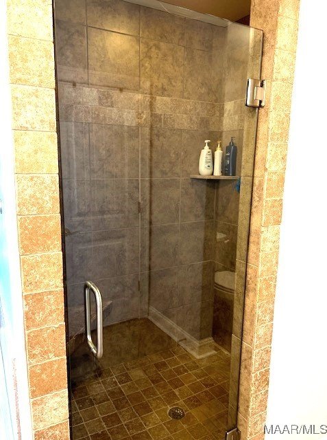 bathroom featuring toilet and walk in shower