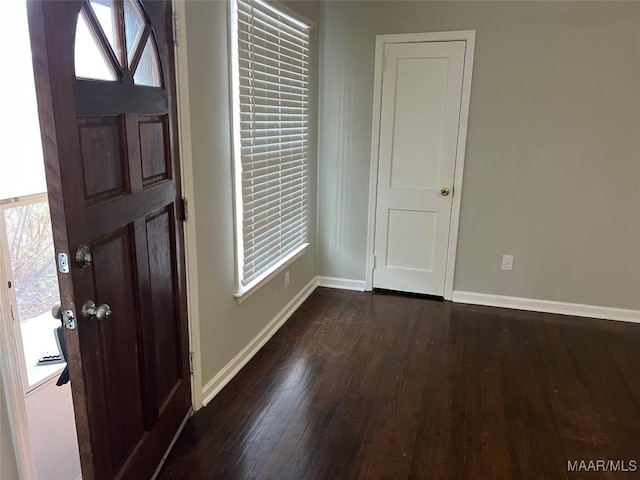 foyer with dark hardwood / wood-style floors