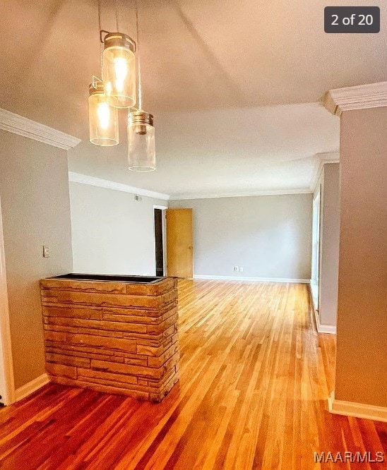 interior space featuring crown molding and wood-type flooring