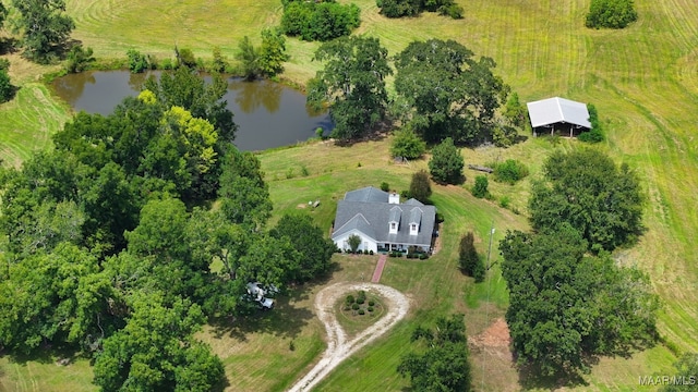 aerial view with a rural view and a water view