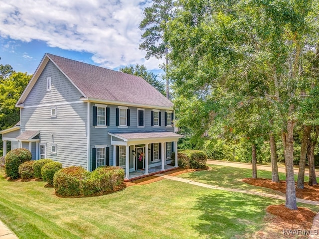 rear view of property featuring a yard