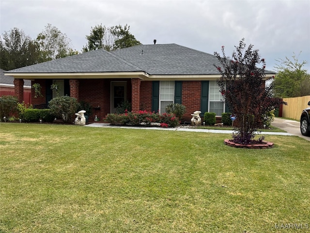 ranch-style house featuring a front lawn