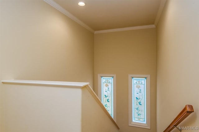 stairs featuring ornamental molding