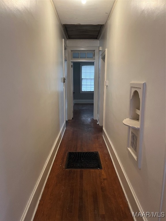 hallway featuring dark hardwood / wood-style flooring