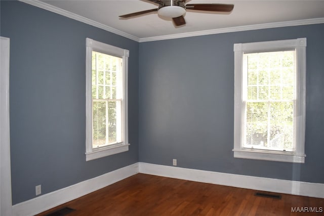 unfurnished room featuring a wealth of natural light and ceiling fan