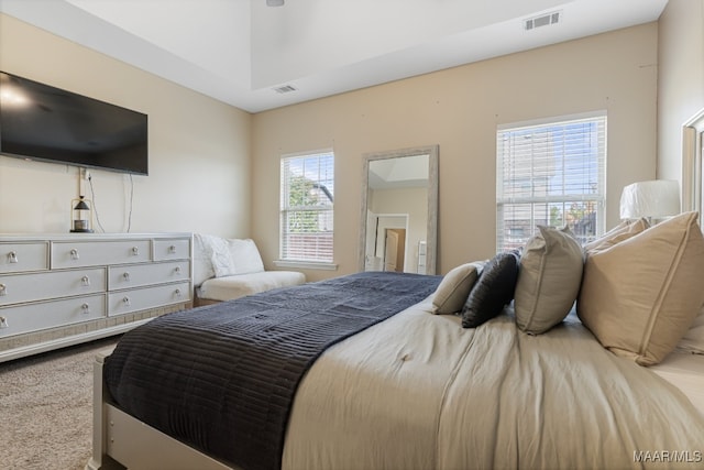 bedroom featuring carpet floors and multiple windows