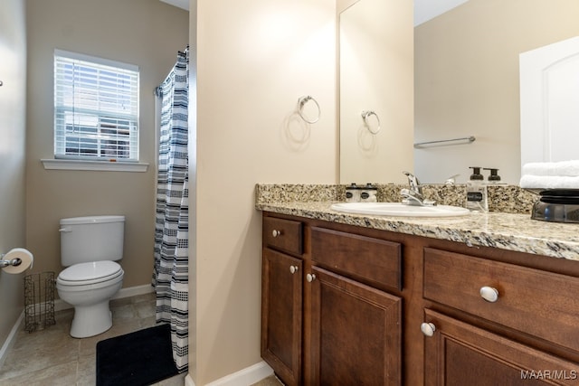 bathroom featuring tile patterned flooring, toilet, and vanity