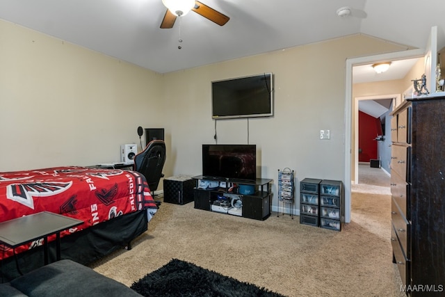 bedroom with carpet flooring and ceiling fan