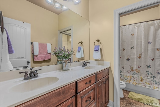 full bathroom with vanity, toilet, and shower / bath combo