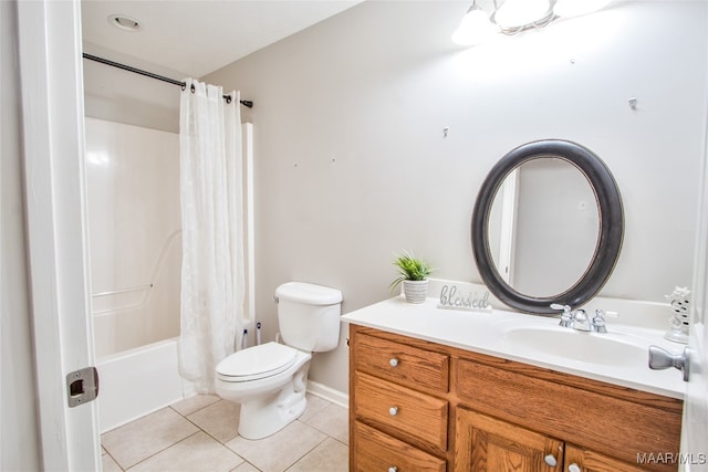 full bathroom featuring vanity, shower / bath combo, toilet, and tile patterned flooring