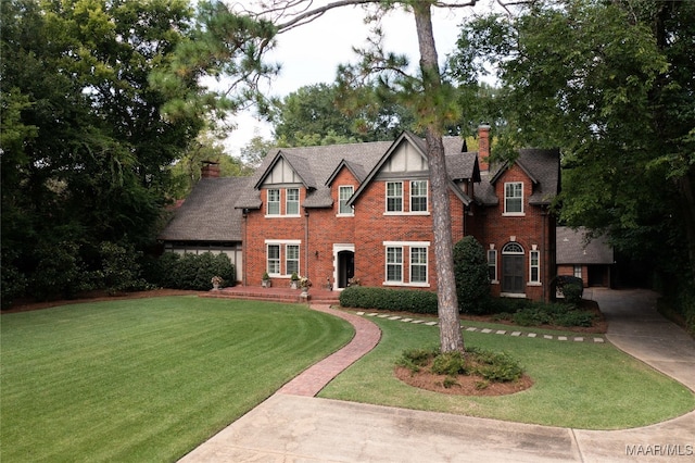 english style home with a front yard