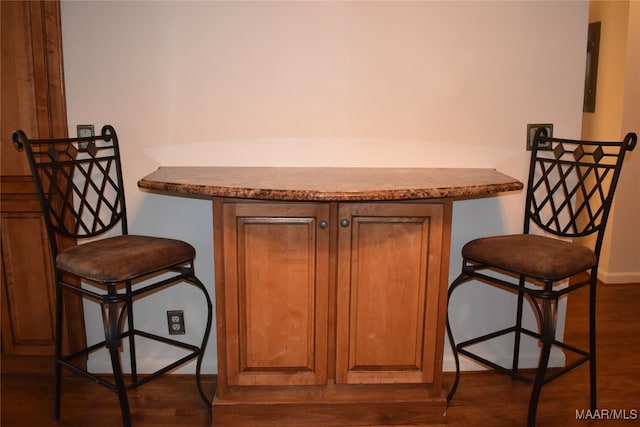 bar featuring dark hardwood / wood-style flooring