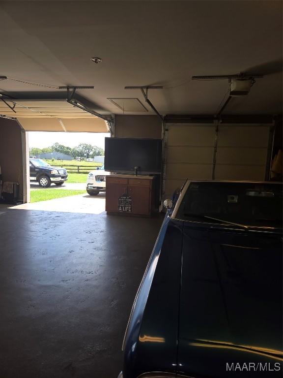 garage with a garage door opener