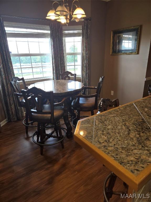 1715 County Road 2203rd Rd, Goshen, AL 36035 - dining room with a notable chandelier and dark wood finished floors