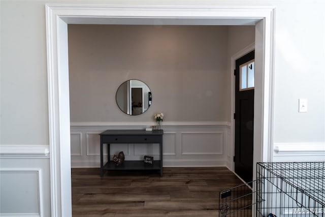 interior space with dark hardwood / wood-style floors