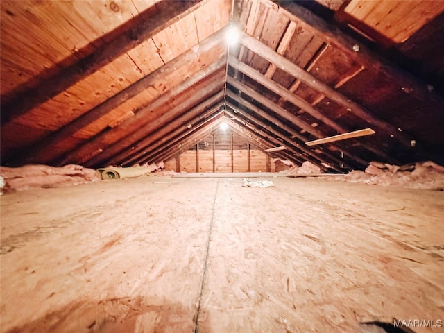 view of unfinished attic