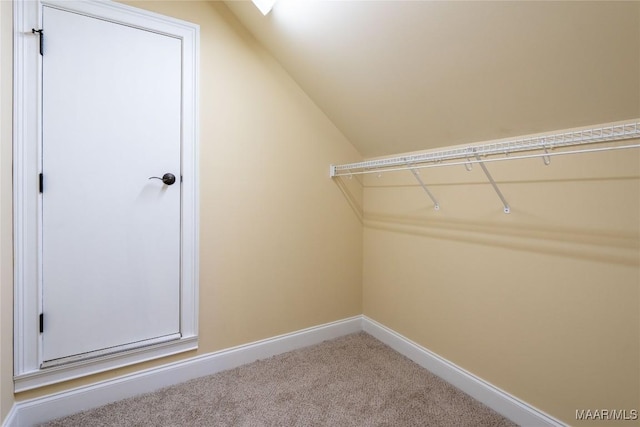 spacious closet with carpet and vaulted ceiling