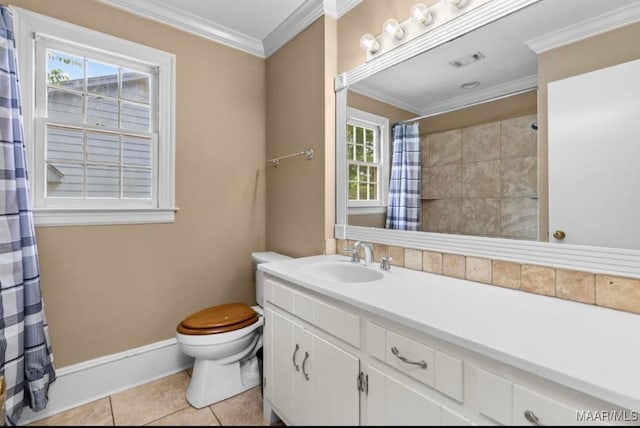 3033 Willow Lane Dr, Montgomery, AL 36109 - full bathroom with toilet, tile patterned flooring, ornamental molding, vanity, and baseboards
