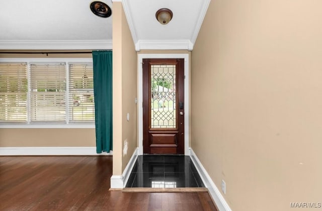 3033 Willow Lane Dr, Montgomery, AL 36109 - doorway to outside featuring wood finished floors, baseboards, and crown molding