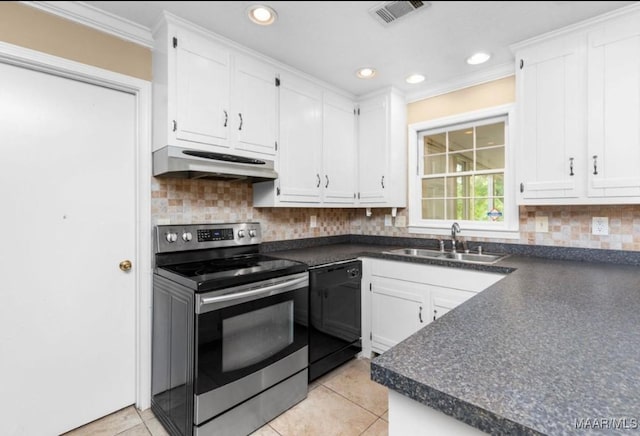 3033 Willow Lane Dr, Montgomery, AL 36109 - kitchen with stainless steel range with electric cooktop, under cabinet range hood, a sink, dishwasher, and dark countertops