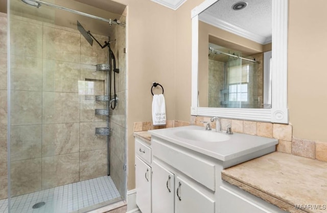 3033 Willow Lane Dr, Montgomery, AL 36109 - full bathroom with crown molding, a stall shower, and vanity