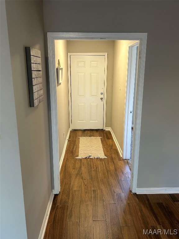 hallway featuring dark hardwood / wood-style flooring