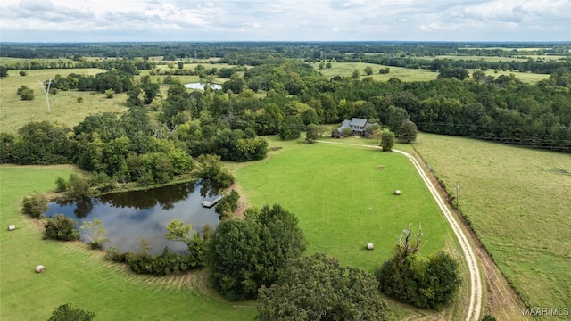 aerial view with a rural view and a water view