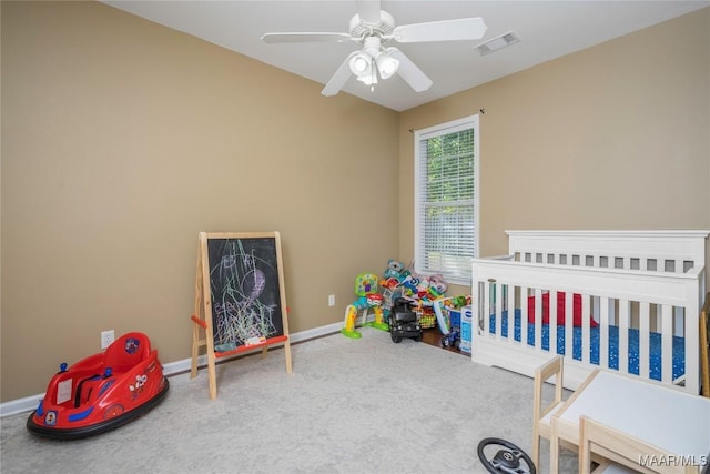 bedroom with carpet floors and ceiling fan