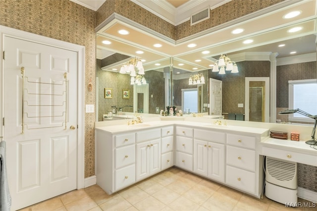 bathroom featuring vanity and ornamental molding