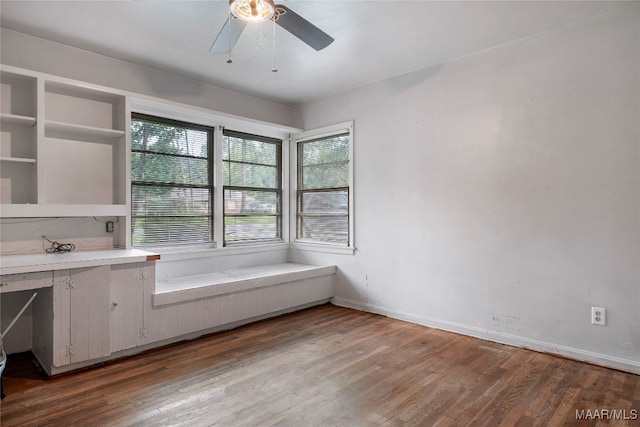 interior space featuring ceiling fan and hardwood / wood-style floors