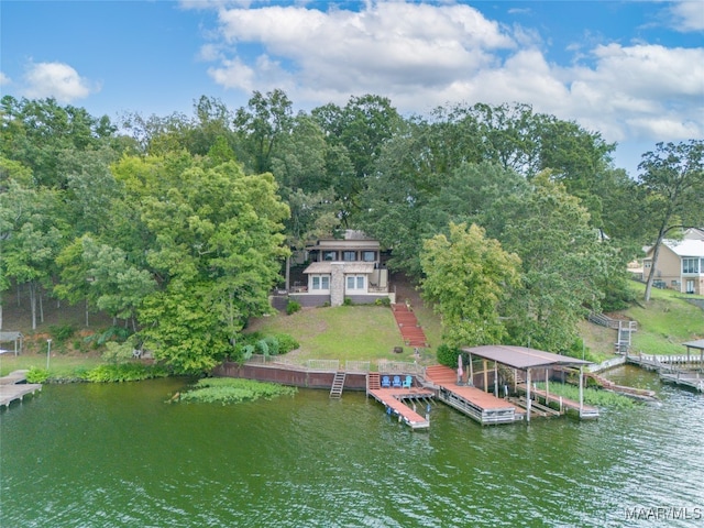 dock area with a water view