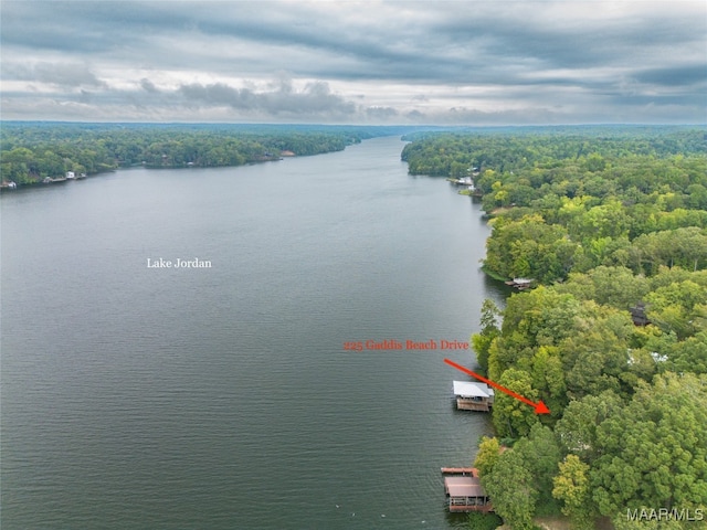 aerial view featuring a water view