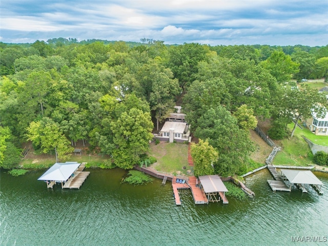 aerial view with a water view