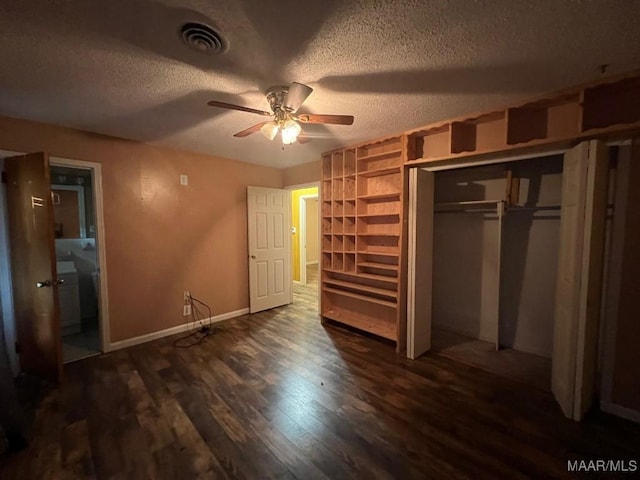 4512 Delray Rd, Montgomery, AL 36116 - unfurnished bedroom with a textured ceiling, a ceiling fan, baseboards, wood finished floors, and a closet