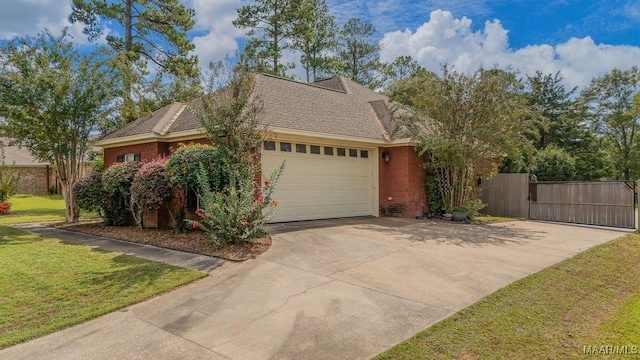 view of front facade with a front yard and a garage