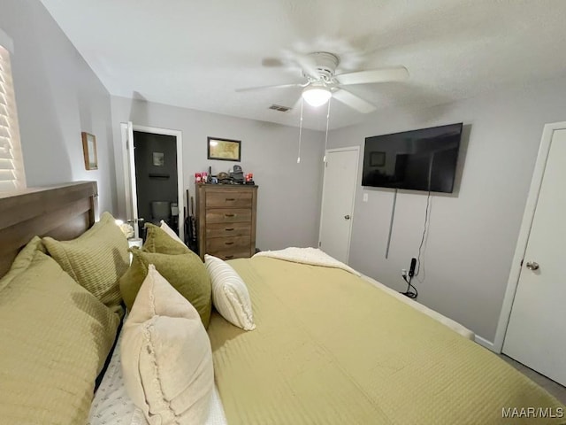 bedroom featuring ceiling fan and visible vents