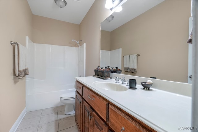 full bathroom featuring tile patterned floors, shower / tub combination, vanity, and toilet