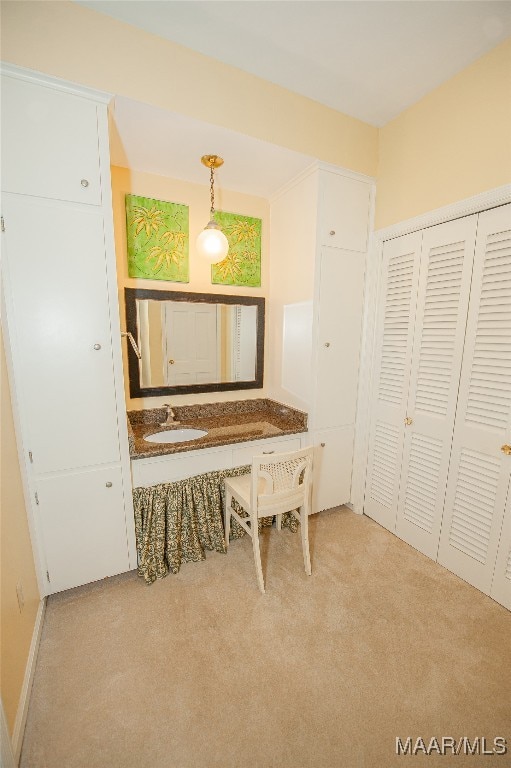 interior space with sink and light carpet