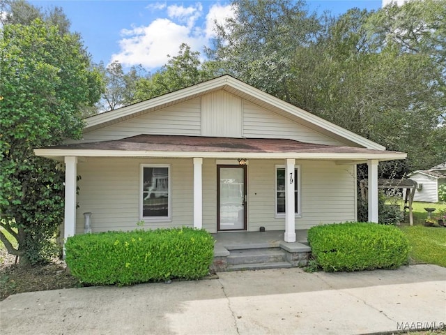 bungalow-style house featuring covered porch and a shingled roof