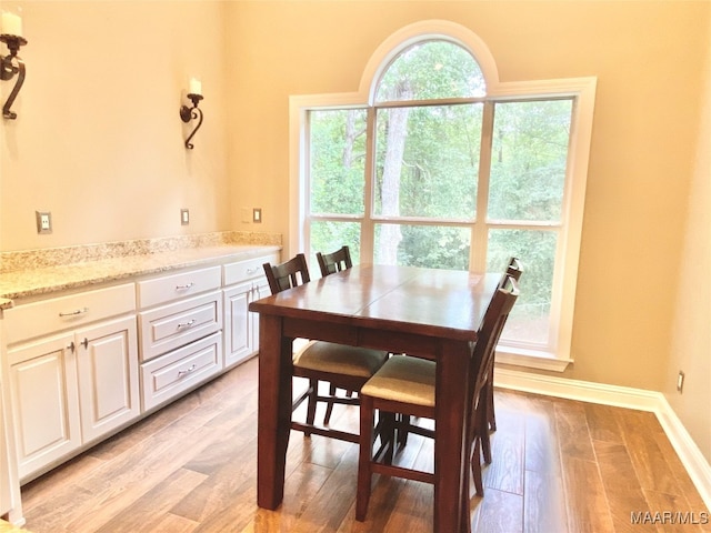 dining area with light hardwood / wood-style floors