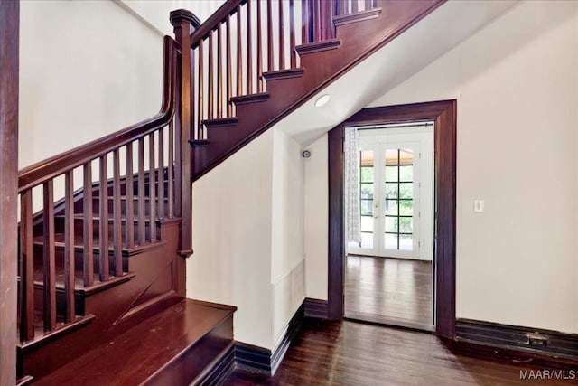 1311 Woodward Ave, Montgomery, AL 36106 - stairs with wood finished floors, baseboards, and french doors