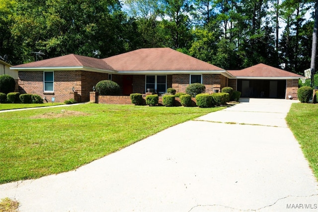 ranch-style house with a front lawn