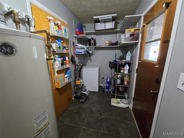 storage area featuring water heater