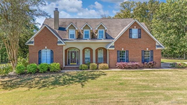 view of front of property with a front lawn