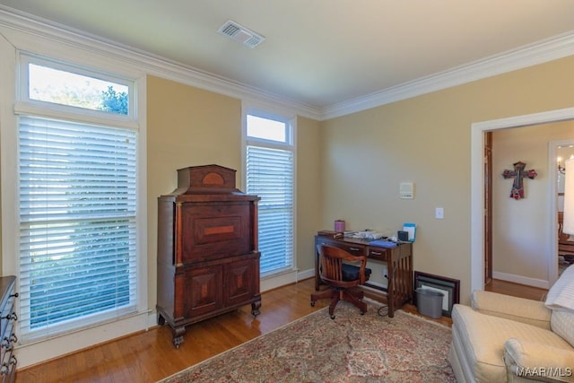 8301 Wynlakes Blvd, Montgomery, AL 36117 - home office with visible vents, crown molding, and wood finished floors