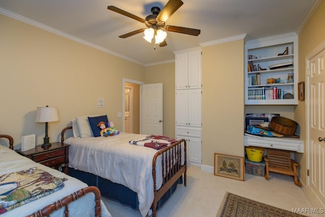 8301 Wynlakes Blvd, Montgomery, AL 36117 - bedroom with light carpet, ceiling fan, and crown molding