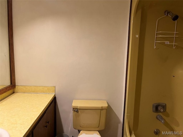 full bathroom featuring vanity, shower / bathing tub combination, and toilet